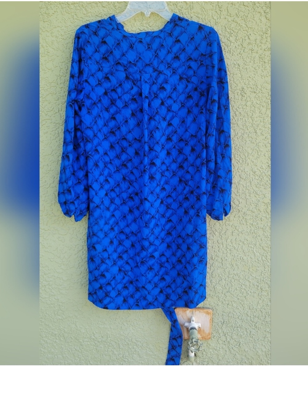 DVF 100% Silk Blue Black Abstract Long Sleeve Tanyana Dress